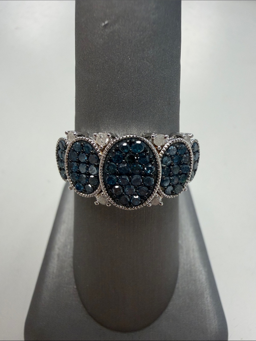 Sterling Silver 5 Oval Blue Diamond Cocktail Ring